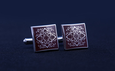 Silver/Maroon Designed Square Cufflinks