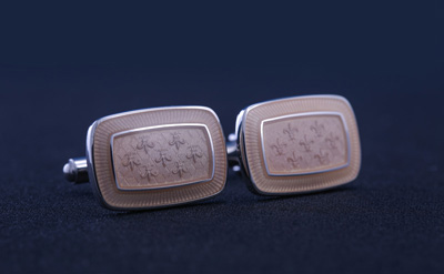 Silver/Golden Brown Designed Round Rectangle Cufflinks