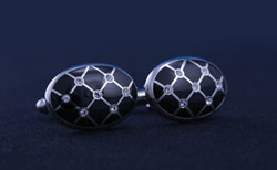 Silver/Black Designed Oval Cufflinks