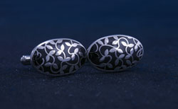 Silver/Black Designed Oval Cufflinks