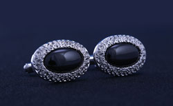 Silver/Black Designed Oval Cufflinks